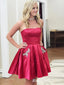 Elegant Red Strapless Beadings Simple Cheap Short Homecoming Dresses, HD206