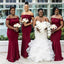 Burgundy Off Shoulder Mermaid Long Bridesmaid Dresses,BD226