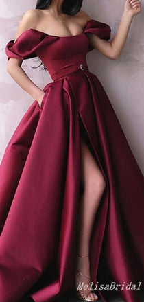 Sexy Off the Shoulder Sweetheart High Slit A-line Evening Gown Long Prom Dresses,MB304