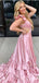 Sexy Light Pink Layer High Slit Evening Gown Maxi Long Formal Dresses Prom Dresses With Ruffles,MB539