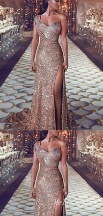 Sparkle One Shoulder High Slit Sheer Corset Bodice Sweetheart Mermaid High Slit Evening Gown Long Formal Dresses Prom Dresses ,MB362