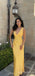 Stylish Yellow V Neck Satin Sheath Long Prom Dresses to Impress ,MB10969