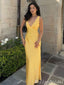 Stylish Yellow V Neck Satin Sheath Long Prom Dresses to Impress ,MB10969