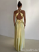 Elegant Yellow V Neck Sheath Long Party Dress Prom Dresses ,MB10972