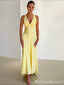 Elegant Yellow V Neck Sheath Long Party Dress Prom Dresses ,MB10972