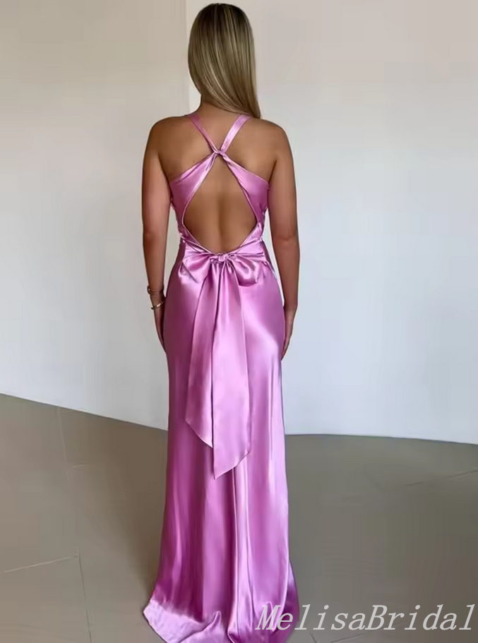 Elegant V Neck Satin Mermaid Long Prom Dress Online,MB10973