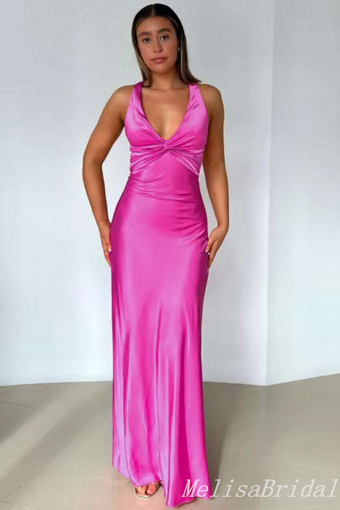 Elegant V Neck Satin Mermaid Long Prom Dress Online,MB10973