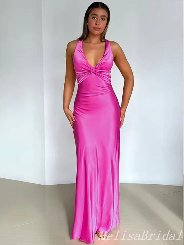 Elegant V Neck Satin Mermaid Long Prom Dress Online,MB10973