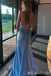 Sexy Blue Spaghetti Straps V Neck Lace up Back Mermaid Long Prom Dress Online,MB10974