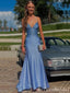 Sexy Blue Spaghetti Straps V Neck Lace up Back Mermaid Long Prom Dress Online,MB10974