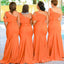 Elegant Orange Off Shoulder One Shoulder Mermaid Long Cheap Bridesmaid Dresses ,BD105