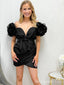 Sexy Black Deep V-neck Sheath Off-the-shoulder Plunging Short Homecoming Dresses, HD292