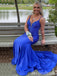 Sexy Royal Blue Spaghetti Straps Plunging V-Neck Mermaid Evening Gown Maxi Long Formal Dresses Prom Dresses,MB518