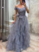 Fluffy Off Shoulder A-line Evening Gown Maxi Long Evening Party Prom Dresses ,MB716