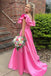 Elegant Pink Side Slit Ruffles A- Line Evening Long Prom Dresses,MB27