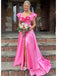 Elegant Pink Side Slit Ruffles A- Line Evening Long Prom Dresses,MB27