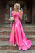 Elegant Pink Side Slit Ruffles A- Line Evening Long Prom Dresses,MB27