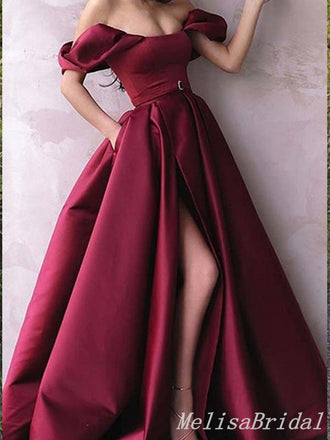 Sexy Off the Shoulder Sweetheart High Slit A-line Evening Gown Long Prom Dresses,MB304
