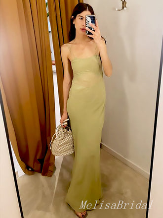 Elegant Light Brown Spaghetti Strap Mermaid Sleeveless Evening Prom Dresses,MB134