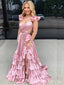 Sexy Light Pink Layer High Slit Evening Gown Maxi Long Formal Dresses Prom Dresses With Ruffles,MB539