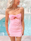 Elegant Pink Strapless Sleeveless Mermaid Simple Short Homecoming Dresses, HD63