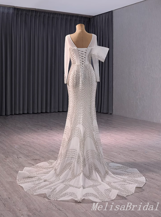 Gorgeous Long Sleeves Mermaid Lace up Back Party Dress Long Prom Dresses to Impress ,MB958