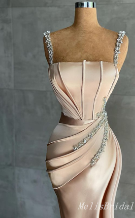Charming Elegant Light Pink Mermaid Beaded Evening Gown Long Formal Dresses Prom Dresses,MB400