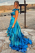 Sexy Blue Layer High Slit Evening Gown Maxi Long Formal Dresses Prom Dresses With Ruffles,MB540