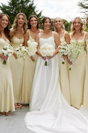Mismatched Light Yellow Sheath Long Bridesmaid Dresses,BD228