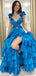 Sexy Blue Layer High Slit Evening Gown Maxi Long Formal Dresses Prom Dresses With Ruffles,MB540