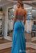 Strapless Blue Beaded Sweetheart Side Slit Mermaid Long Prom Dresses ,MB10971