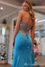 Strapless Blue Beaded Sweetheart Side Slit Mermaid Long Prom Dresses ,MB10971