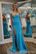 Strapless Blue Beaded Sweetheart Side Slit Mermaid Long Prom Dresses ,MB10971