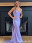 Lilac Spaghetti Straps V Neck Open Back Mermaid Long Prom Dresses to Impress ,MB10977