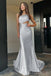 Elegant Silver One Shoulder Mermaid Long Prom Dresses with Trailing,MB10979