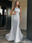 Elegant Silver One Shoulder Mermaid Long Prom Dresses with Trailing,MB10979