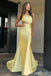 Elegant Yellow One Shoulder Mermaid Long Prom Dresses with Trailing,MB10980