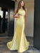 Elegant Yellow One Shoulder Mermaid Long Prom Dresses with Trailing,MB10980