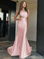 Sexy Light Pink One Shoulder Mermaid Long Prom Dresses with Trailing,MB10981