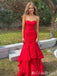 Sexy Red Sweetheart Strapless Mermaid Evening Gown Maxi Long Formal Dresses Prom Dresses With Ruffles,MB519