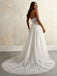 Elegant White Half Sleeves Off Shoulder Tulle Lace Appliques V Neck Side Slit A-Line Long Cheap Wedding Dresses,WD65