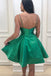 Elegant Green Spaghetti Straps V Neck Simple Cheap Short Homecoming Dresses, HD208