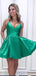 Elegant Green Spaghetti Straps V Neck Simple Cheap Short Homecoming Dresses, HD208