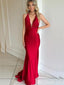Sexy Red Halter Plunging Mermaid Open Back Evening Gown Maxi Long Formal Dresses Prom Dresses With Trailing,MB491