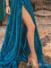 Sexy Strapless Sparkle High Side Slit V-neck A-line Evening Gown Long Formal Dresses Prom Dresses,MB364