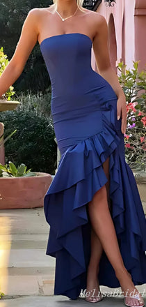 Sexy Elegant Irregular Mermaid Evening Gown Maxi Long Formal Dresses Prom Dresses With Ruffles,MB420