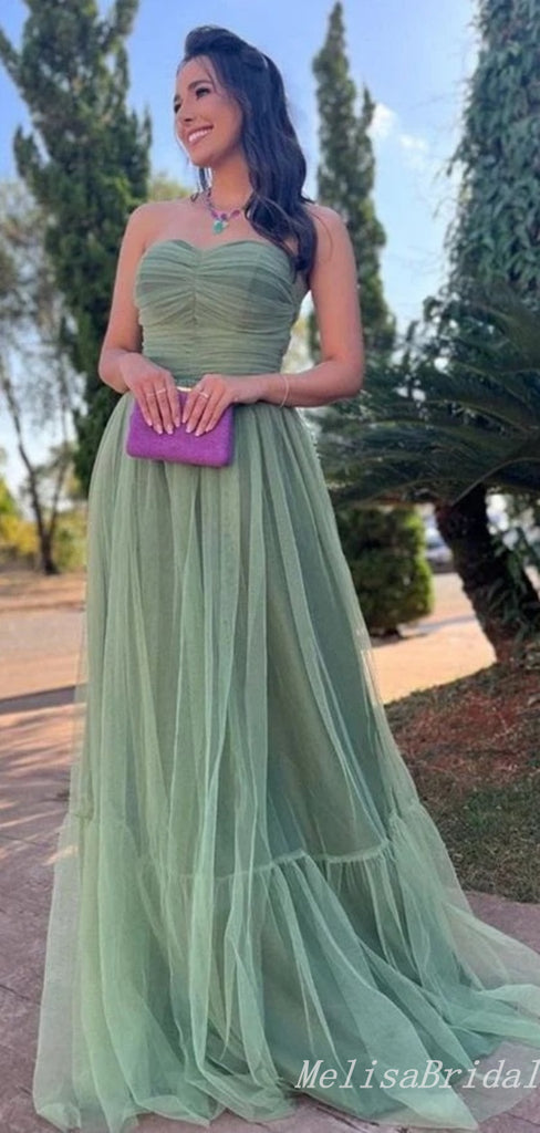 Elegant Green Strapless A-Line Sweetheart Evening Gown Maxi Long Formal Dresses Prom Dresses,MB520