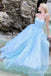 Sexy Spaghetti Straps Blue A-line Mermaid Lace up Back Party Dress Long Prom Dresses to Impress ,MB1024