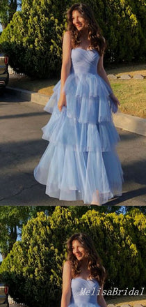 A-Line Layer Fluffy Sweetheart Strapless Evening Gown Maxi Long Evening Party Prom Dresses ,MB589