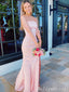 Strapless Light Pink Side Slit Mermaid Long Prom Dresses ,MB10982